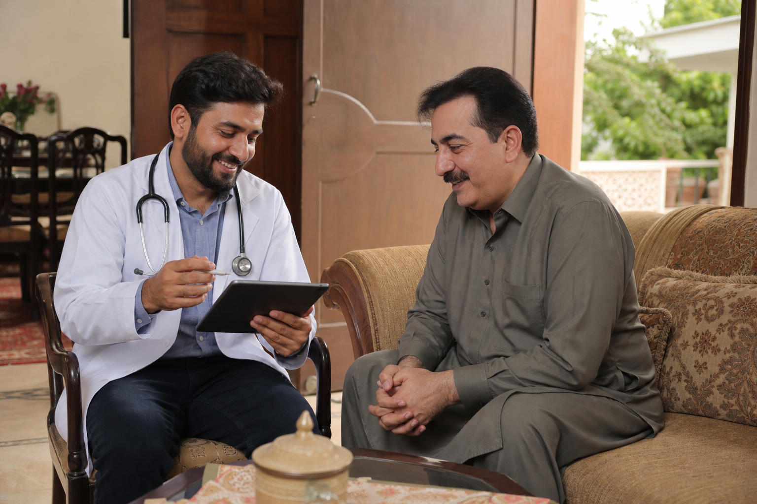 Doctor continuing care with a patient during a home visit